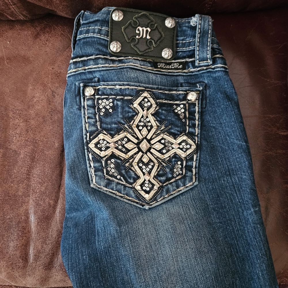 Miss Me Women's Dark Blue Jeans with Silver Embellishments